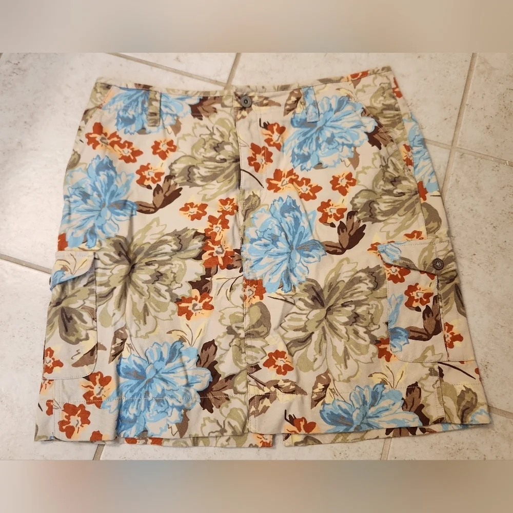 Eddie Bauer Women's‎ Beige & Floral Cargo Mini Skirt Size 12 Cotton #JJ913